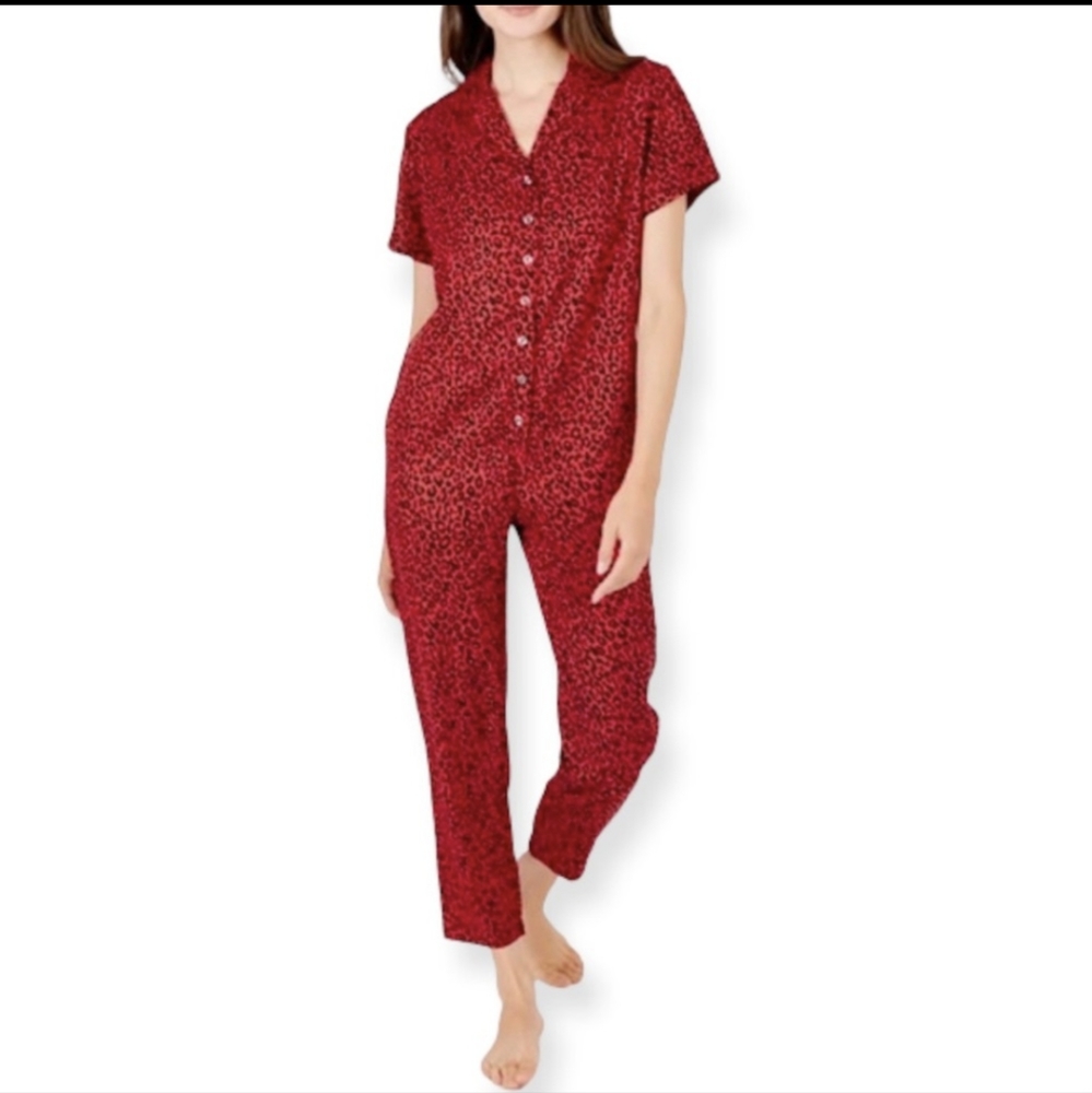 Smash + Tess Roxy Roaring Red Leopard Oversized Romper with pockets